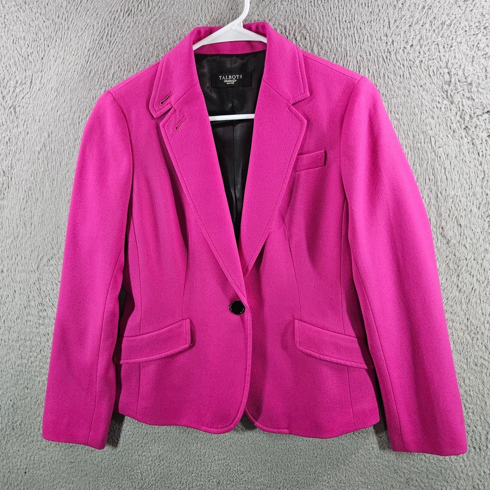Talbots Petites Magenta Pink Wool Blend One Button Blazer Jacket 2P